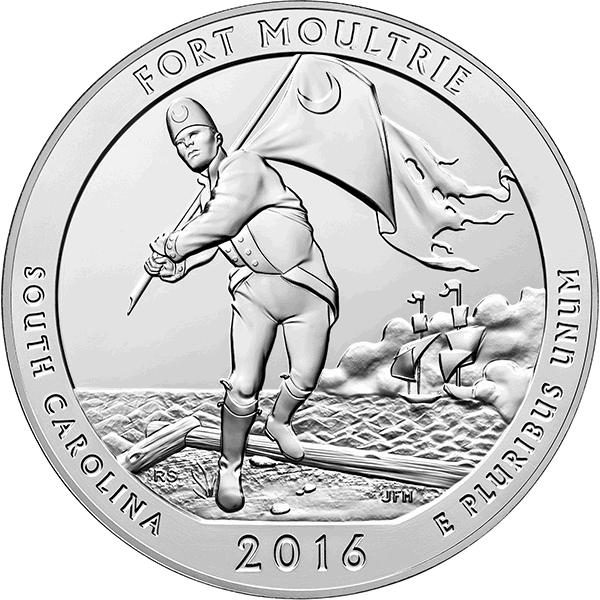 2016 5 oz america the beautiful - fort moultrie national monument silver coin quarter, silver bullion, silver coin, silver bullion coin