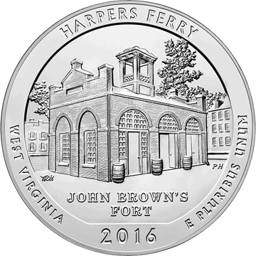2016 5 oz america the beautiful - harpers ferry national park silver coin quarter, silver bullion, silver coin, silver bullion coin