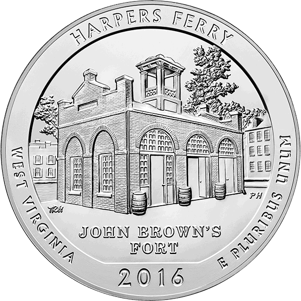 2016 5 oz america the beautiful - harpers ferry national park silver coin quarter, silver bullion, silver coin, silver bullion coin