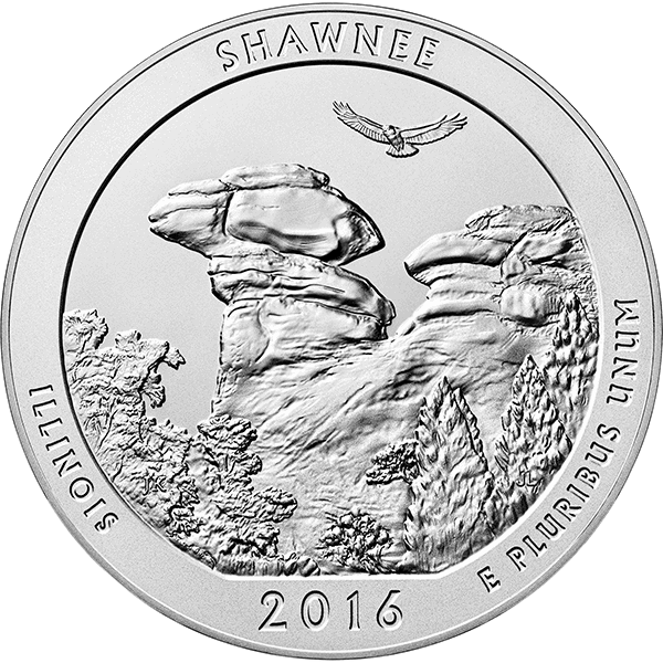 2016 5 oz america the beautiful - shawnee national forest silver coin quarter, silver bullion, silver coin, silver bullion coin