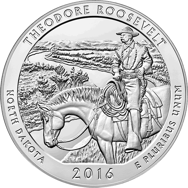 2016 5 oz america the beautiful - theodore roosevelt national park silver coin quarter, silver bullion, silver coin, silver bullion coin