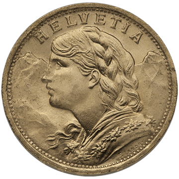 20 francs swiss gold coin – helvetia, random year, gold bullion, gold coin, semi-numismatic gold coin