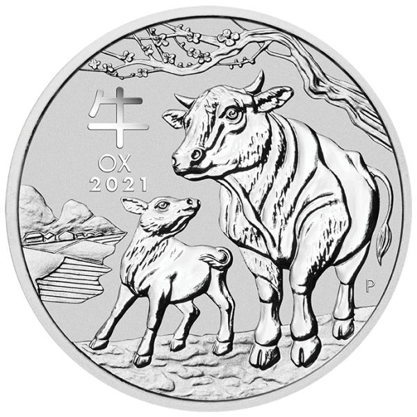 2021 1 oz australian silver lunar ox coin, silver bullion, silver coin, silver bullion coin