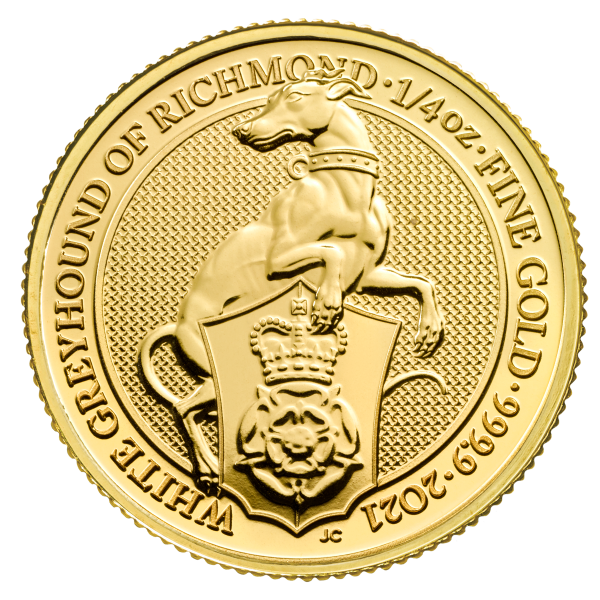 2021 1/4 oz british gold queen’s beast white greyhound coin, gold bullion, gold coin, gold bullion coin