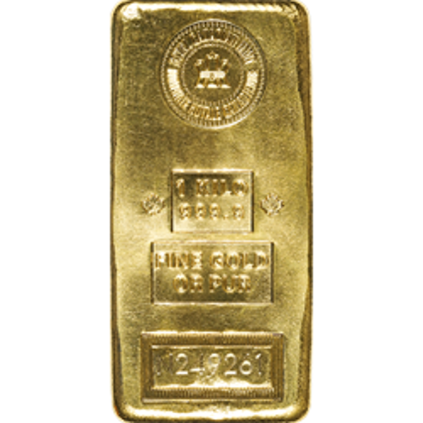 1 kilo rcm royal canadian mint gold bar, gold bullion, gold bar, gold bullion bar