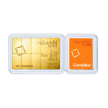 1 oz valcambi gold combibar 10 x 1/10 oz, w/ assay, gold bullion, gold bar, gold bullion bar