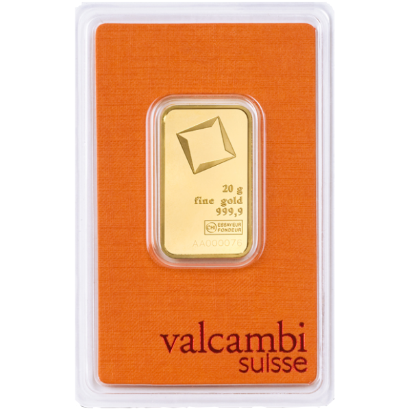 20 gram gold bar, valcambi w/ assay, gold bullion, gold bar, gold bullion bar