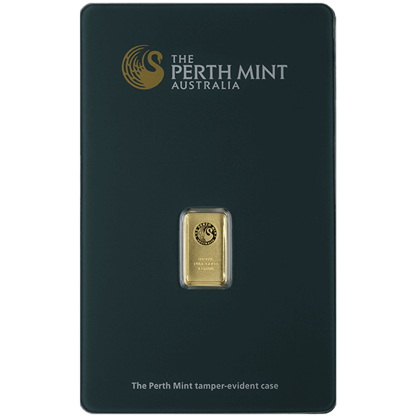 1 gram perth mint gold bar w/ assay, gold bullion, gold bar, gold bullion bar