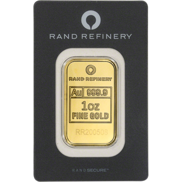 1 oz rand refinery gold bar, w/ black assay, gold bullion, gold bar, gold bullion bar