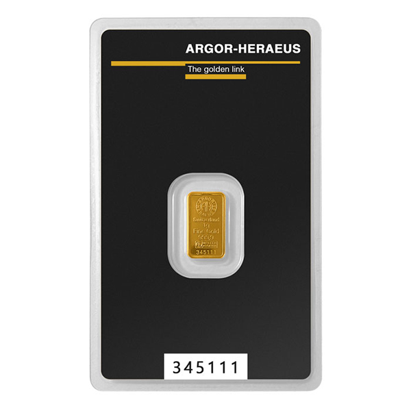 1 gram argor-heraeus gold bar w/ assay, gold bullion, gold bar, gold bullion bar