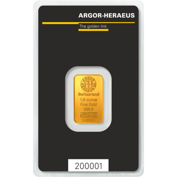 1/4 oz argor-heraeus gold bar w/ assay, gold bullion, gold bar, gold bullion bar