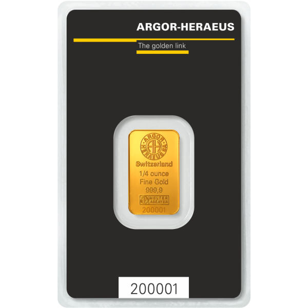 1/4 oz argor-heraeus gold bar w/ assay, gold bullion, gold bar, gold bullion bar