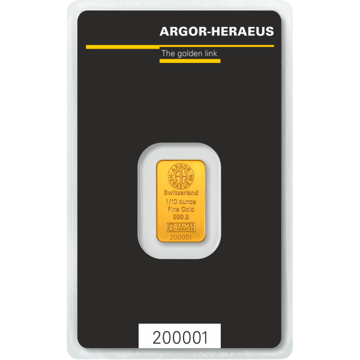 1/10 oz argor-heraeus gold bar w/ assay, gold bullion, gold bar, gold bullion bar