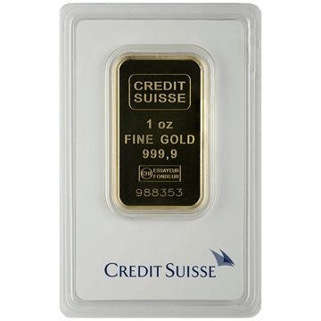 1 oz credit suisse gold bar, w/ assay, gold bullion, gold bar, gold bullion bar