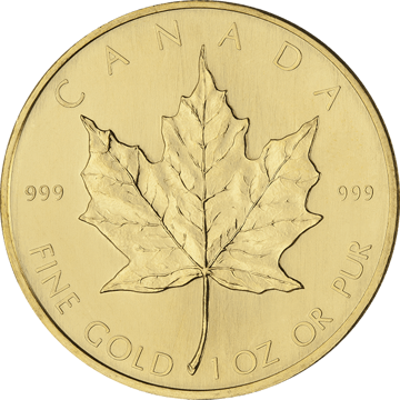 1 oz canadian gold maple leaf coin, .999 pure gold, random year, gold bullion, gold coin, gold bullion coin