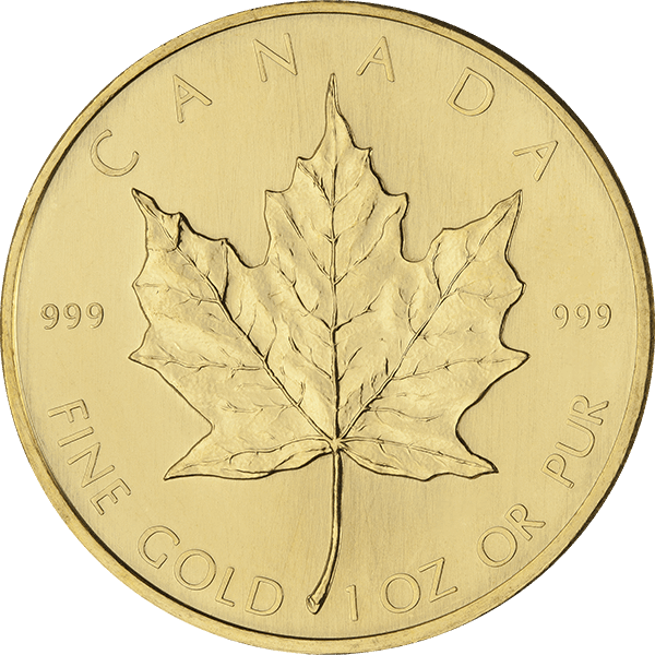 1 oz canadian gold maple leaf coin, .999 pure gold, random year, gold bullion, gold coin, gold bullion coin