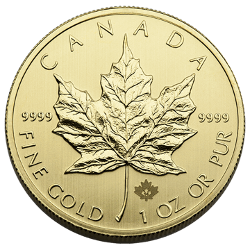 1 oz canadian gold maple leaf coin, .9999 fine gold, random year, gold bullion, gold coin, gold bullion coin
