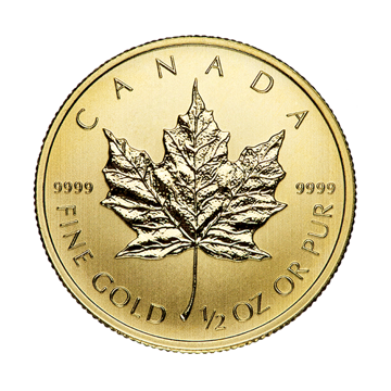 1/2 oz canadian gold maple leaf coin, random year, gold bullion, gold coin, gold bullion coin