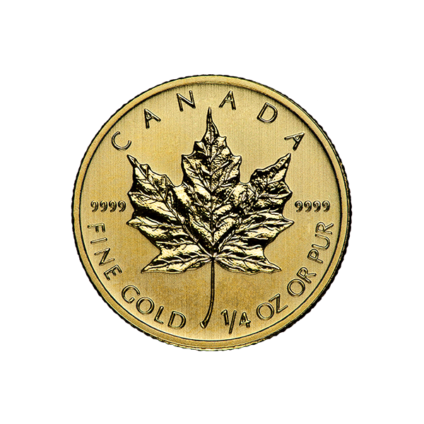 1/4 oz canadian gold maple leaf coin, random year, gold bullion, gold coin, gold bullion coin