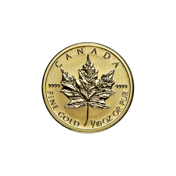 1/10 oz canadian gold maple leaf coin, random year, gold bullion, gold coin, gold bullion coin