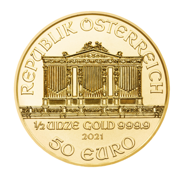 2021 1/2 oz austrian gold philharmonic coin, gold bullion, gold coin, gold bullion coin