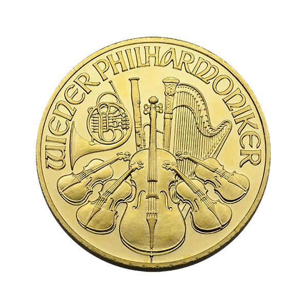 1/2 oz austrian gold philharmonic coin, random year, gold bullion, gold coin, gold bullion coin