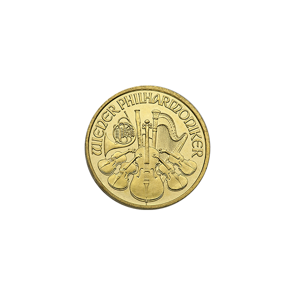 1/10 oz austrian gold philharmonic coin, random year, gold bullion, gold coin, gold bullion coin