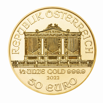 2022 1/2 oz austrian gold philharmonic coin, gold bullion, gold coin, gold bullion coin