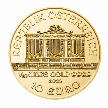 2022 1/10 oz austrian gold philharmonic coin, gold bullion, gold coin, gold bullion coin