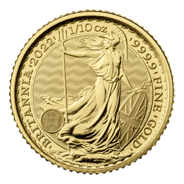 2022 1/10 oz british gold britannia coin, gold bullion, gold coin, gold bullion coin