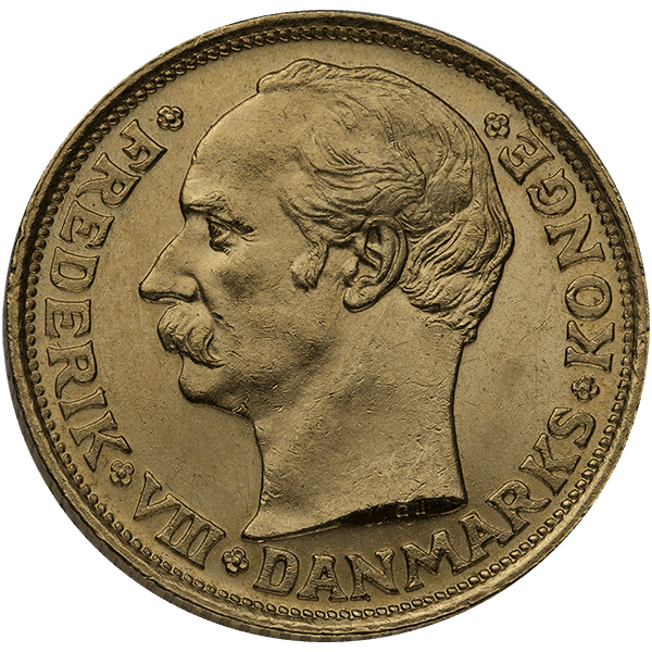 10 kroner gold danish coin, circulated, gold bullion, gold coin, semi-numismatic gold coin