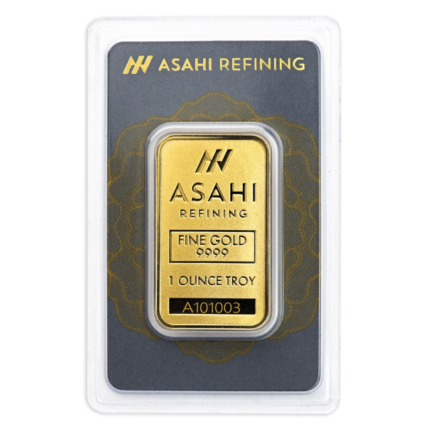 1 oz asahi gold bar, w/ assay, gold bullion, gold bar, gold bullion bar
