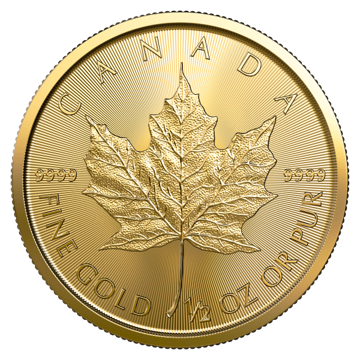 2022 1/2 oz canadian gold maple leaf coin, gold bullion, gold coin, gold bullion coin