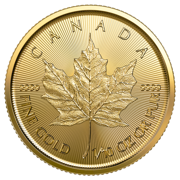 2022 1/10 oz canadian gold maple leaf coin, gold bullion, gold coin, gold bullion coin