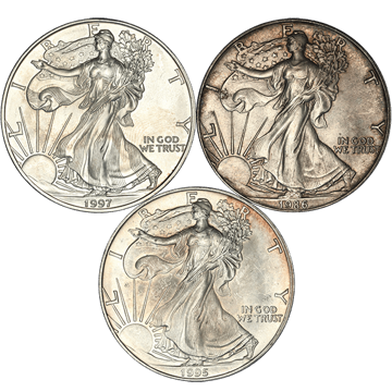1 oz american silver eagle coin scuffed, random year, silver bullion, silver coin, silver bullion coin