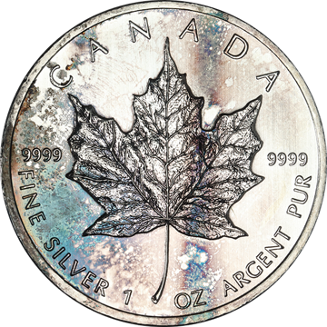 1 oz canadian silver maple leaf coin scuffed, random year, silver bullion, silver coin, silver bullion coin