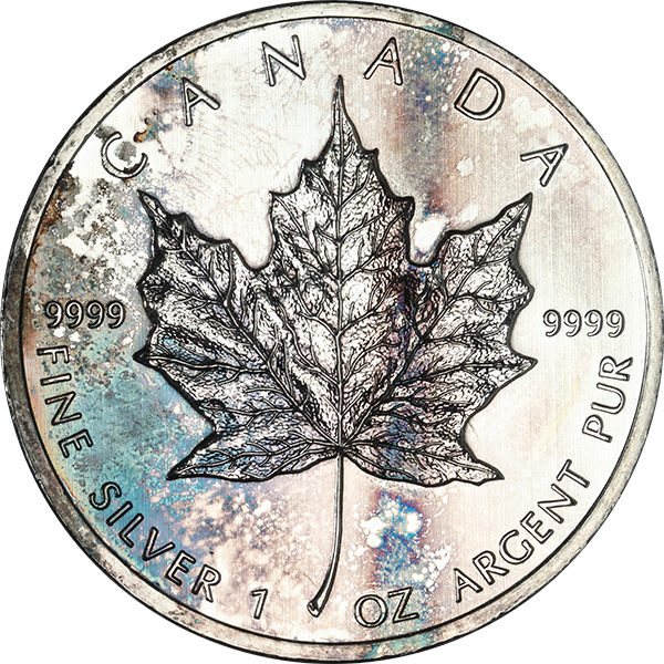 1 oz canadian silver maple leaf coin scuffed, random year, silver bullion, silver coin, silver bullion coin