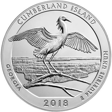 2018 5 oz america the beautiful - cumberland island national seashore silver coin quarter, silver bullion, silver coin, silver bullion coin