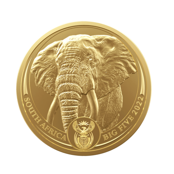 2022 south africa 1 oz gold big five elephant, random year, gold bullion, gold coin, gold bullion coin