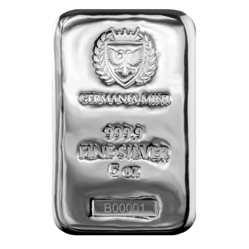 5 oz germania mint cast silver bar, silver bullion, silver bar, silver bullion bar