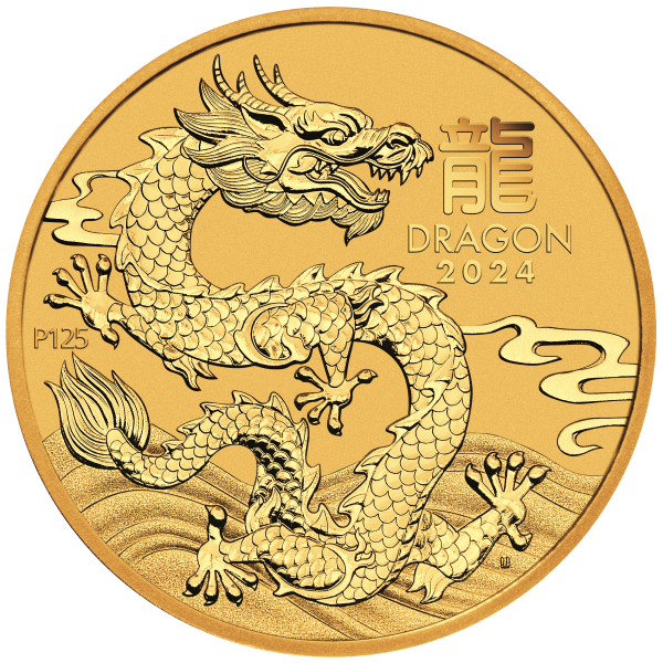 2024 1/4 oz perth mint gold dragon (lunar series, bu), gold bullion, gold coin, gold bullion coin