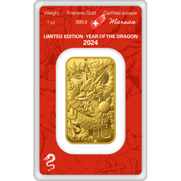 Picture of 2024 1 oz Argor Heraeus Lunar Dragon Gold Bar (New w/ Assay)