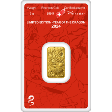 Picture of 2024 5 Gram Argor Heraeus Lunar Dragon Gold Bar (New w/ Assay)