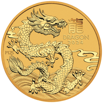 2024 1 oz perth mint gold dragon (lunar series, bu), gold bullion, gold coin, gold bullion coin