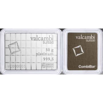 Picture of 50 Gram Valcambi Platinum CombiBar (50x1g, w/ Assay)