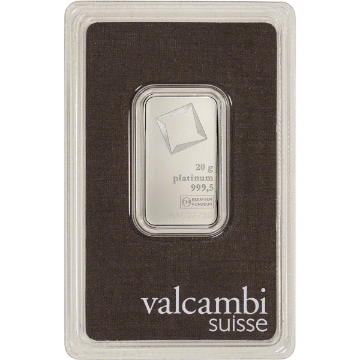 Picture of 20 Gram Valcambi Platinum Bar (New w/ Assay)