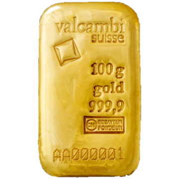 Picture of 100 Gram Valcambi Cast Gold Bar (New w/ Assay)