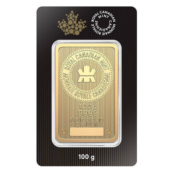 Picture of 100 Gram (RCM) Royal Canadian Mint Gold Bar (w/ Assay)